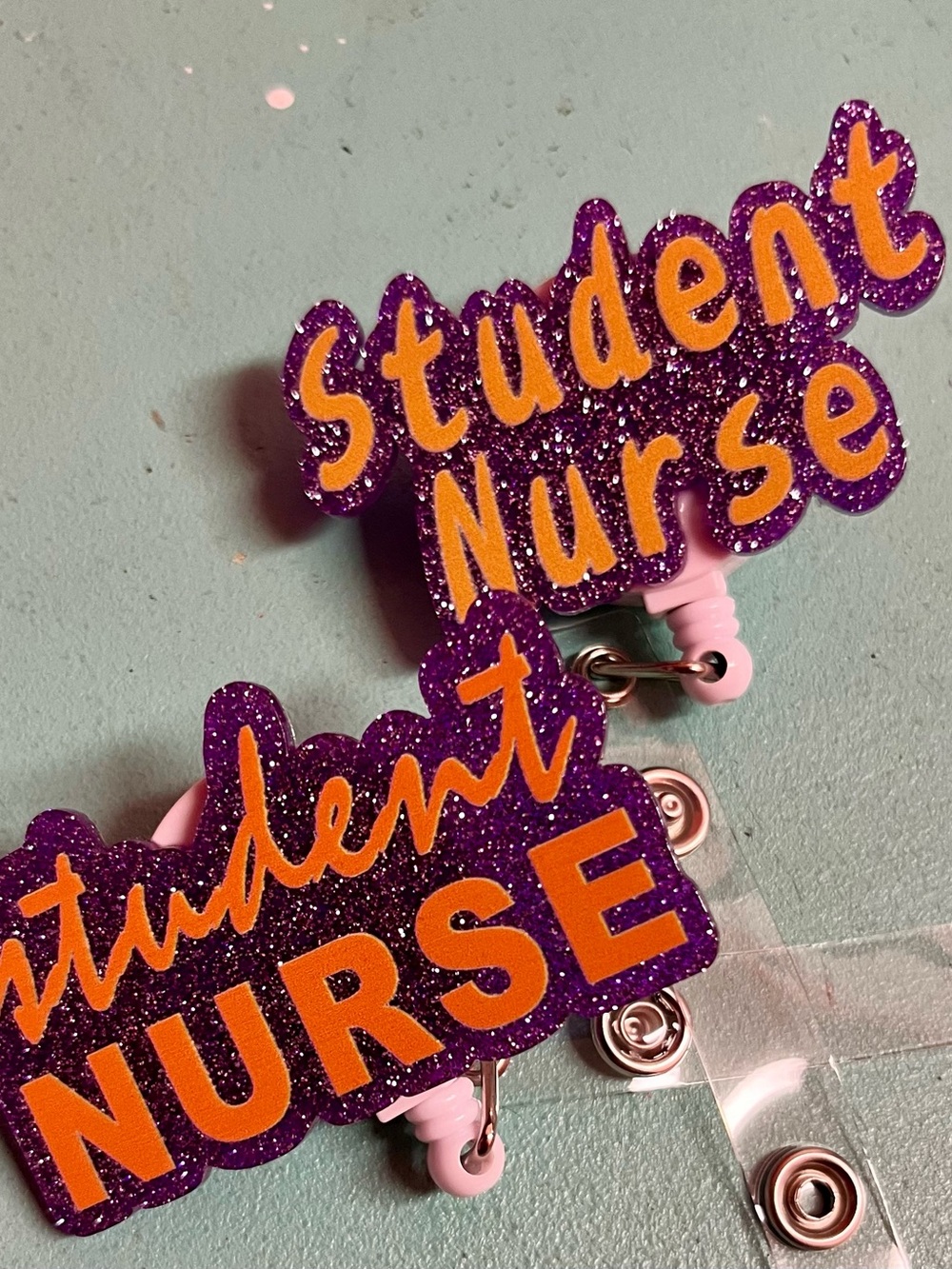 Student Nurse Glitter Badge Reels set - Purple & Orange